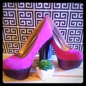 Fuchsia Suede Platform Heels